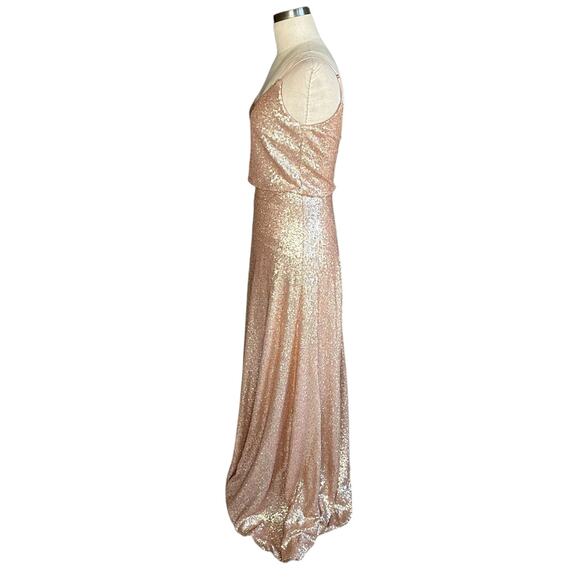 REVELRY Matte Rose Gold Sequin Maxi Gown Dress Women's Size 2 Glam Sparkly - Picture 2 of 11